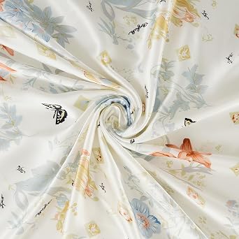 Maxfeel 100% Charmuse Silk Floral Fabric 45 Wide for Bedding Dress by The Yard (Sold by Half a Yard, #001)