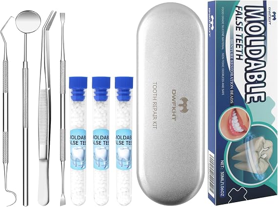 Tooth Repair Kit, Moldable False Teeth, Tooth Replacement Missing Teeth, Teeth Filling Kit Permanent with 4 Dental Tool, Tooth Repair Kit for Broken Teeth, Temporary Tooth Filling Kit, Moldable Teeth