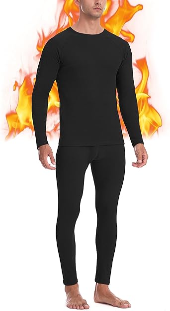 Mens Thermal Underwear Set - Fleece Lined Long Johns Thermals Top and Bottom Base Layer for Cold Weather Winter Ski