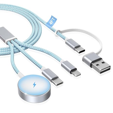 3 in 1 Cable for Apple Watch and iPhone Charger, 1.25m, Blue