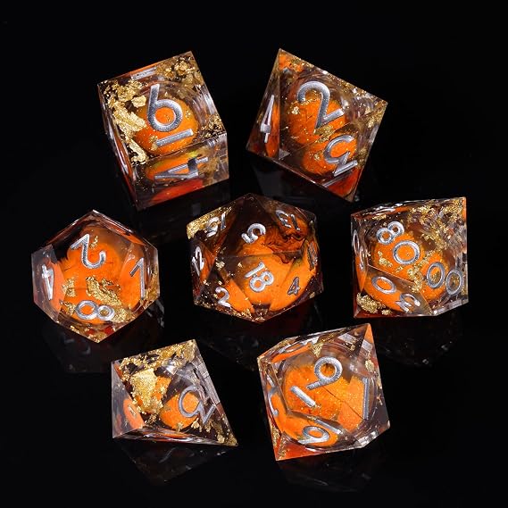 ORUZA 7 PCS Liquid Core DND Dice Resin Sharp Edge Dice Polyhedral D&D Dice Set for Dungeons and Dragons RPG MTG Table Games