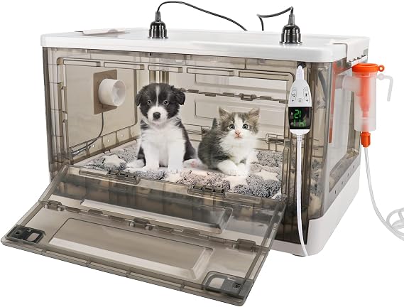 Puppy Incubator with Heating - Incubator for Puppies,Fan Ventilation Circulation Design Incubator for Newborn Puppies and Kittens,Kitten Incubator,Small Mammal Incubator with Thermometer(92L)