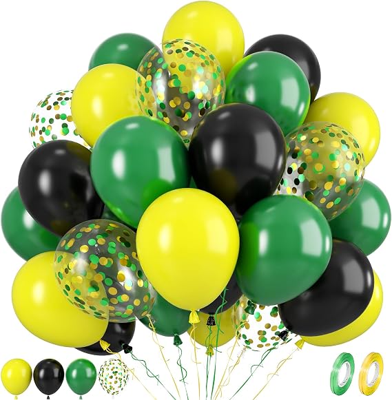 Green and Yellow Tractor Balloons, 50Pcs 12 Inch Confetti Sport Balloons | Man Boy Birthday Shower Sport Theme Party Decorations with Tractor Football Soccer Green Yellow Confetti Balloons