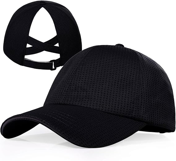 ZTL Womens High Ponytail Baseball Cap Performance Mesh Hat, Lightweight Quick Dry Race Day Running Hat with Reflective Trim