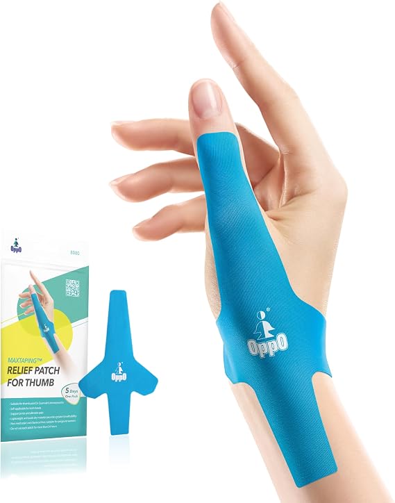OPPO 8080 Precut Kinesiology Tape for Thumb Pain Relief & Support for De Quervains Syndrome, Pre-Cut Strips for Easy Application, Lightweight & Breathable, Hypoallergenic & Water-Resistant (5 PCS)