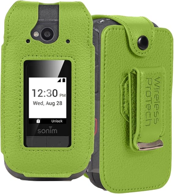 Wireless PROTECH Leather Fitted Case for Sonim XP3 Plus 5G X3200, X320 with Button Snap Closure and Rotating Belt Clip, Built in Screen and Keypad Protection, Secure Fit