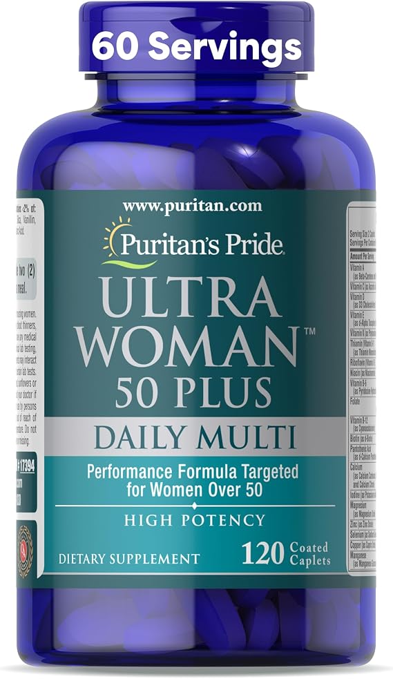 Puritan's Pride Ultra Woman 50 Plus High Potency Performance Time Release Daily Multivitamin with Zinc, Dietary Supplement for Healthy Aging & Cellular Energy Production, 2 Month Supply, 120 Count