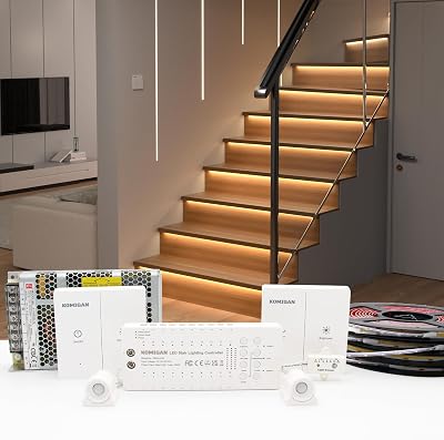 Motion Sensor with Daylight Sensor LED Stair Light Kit KMG-4233, Multiple Functions with Switch Panel Control, 40 Inches Light Strip for Indoor Use Warm White 3000K, 16 Stairs