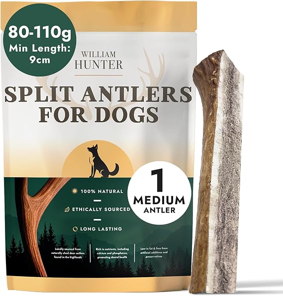 William Hunter Deer Antlers for Dogs - Naturally Shed Antler Chews for Dogs, Long Lasting & Nutritious Antler Dog Chews that Promote Dental Health with No Foul Smell (1 Medium Split)
