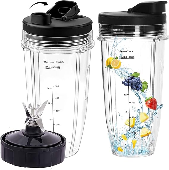 2-Pack Ninja Blender Replacement Parts, Ninja Blender Cups and Blades with to-Go Lids,7 Fins Extractor Blade, Ninja Blender Accessories for Ninja Bl2012/Bl487a/Bl492/Bl640/Nn100a/Nn101/Nn102