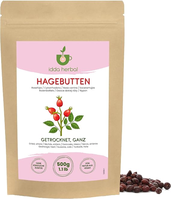 IDDA Herbal Rosehip Tea 500g 1.1 lb, Whole Dried Rosehips, Rose Hips Dried for Herbal Infusions