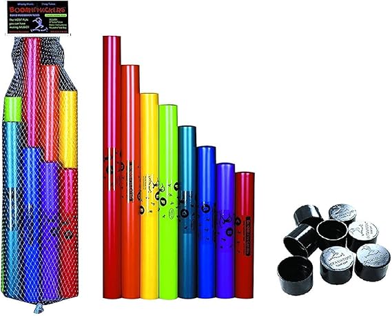 Boomwhackers C Major Diatonic Scale Tuned Percussion Tubes, Plastic, Multi-Color, 8-Pack with Octavator Caps