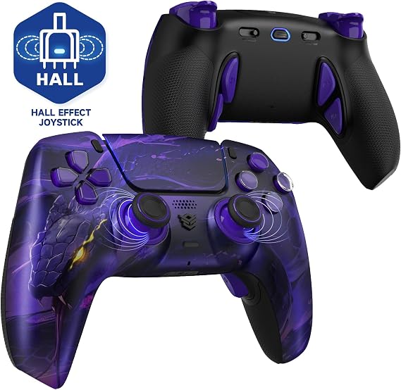HEXGAMING ホールエフェクトバージョンps5やPCや携帯など対応用PHANTOM Proゲーミングコントローラー、4つの割り当て可能な背面ボタンが付いて、プロファイルが6種類登録できて、交換可能なアナログスティック8種類から選べ、調整できるアダプティブトリガー機能付いていますOrochi