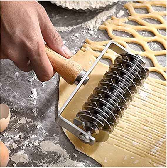 Stainless Steel lattice dough cutter,Dough Lattice Top Cookie Pie Pizza Bread Pastry Crust Roller Cutter,Pastry Wheel Cutter Lattice Roller Cutter, pastry lattice roller,Wood Handle
