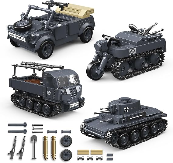 4 in 1 WW2 Army Tank Building Block Set 1089PCS Military Model Kit