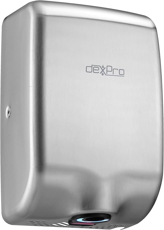 1kW Compact Automatic Hand Dryer with High Speed Cool and Hot Air Settings 10 Second Dry Time and LED Downlight for Retail and Commercial Bathrooms and Washrooms (Silver)