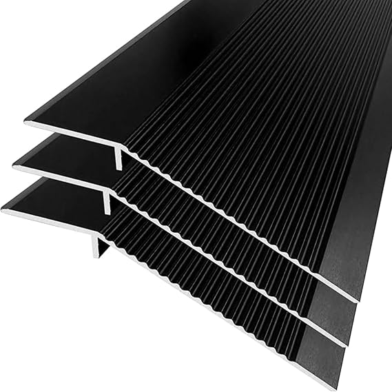 Door Threshold Ramp,Overlap Edge Reducer,Aluminum Floor Transition Strip,Floor Divider Strip,Fluted Saddle Threshold for Doorways & Wheelchair Access(Size:3ft/90cm,Color:Black)
