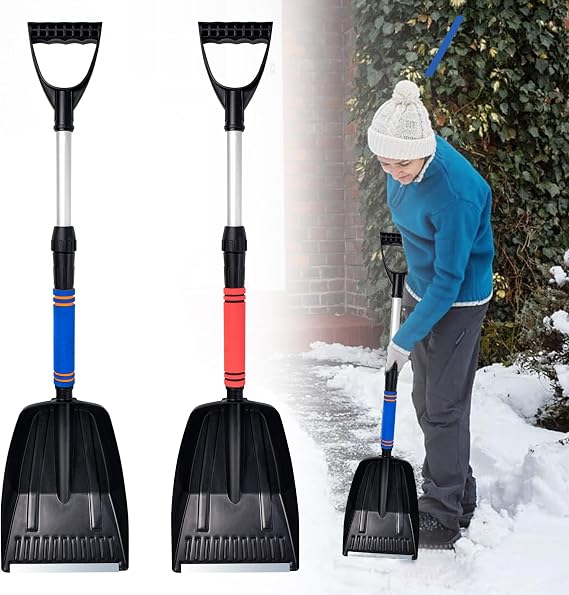 2PCS Adjustable Snow Shovel, Detachable Digging Snow Shovels with D-Grip Handle, Lightweight Snow Shovel with Extendable Aluminum Wear Strip for Winter Tool Outdoor Yard Garden Activities