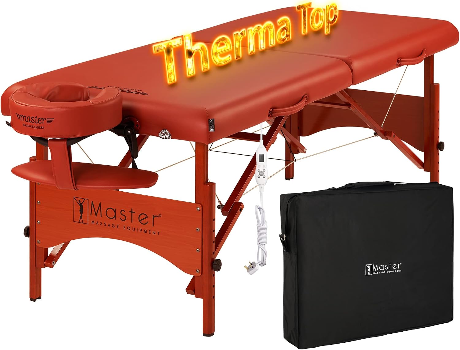 Master Massage 70cm FairlaneTT Thermal Top Wooden Portable Massage Table Massage Couch Foldable Beauty Bed Lash Bed Spa Couch Cinammon 70cm with Adjustable Heating Top