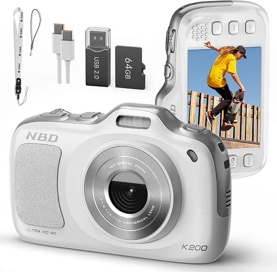 NBD 4K Digital Camera 64MP, Autofocus, 16X Digital Zoom, White