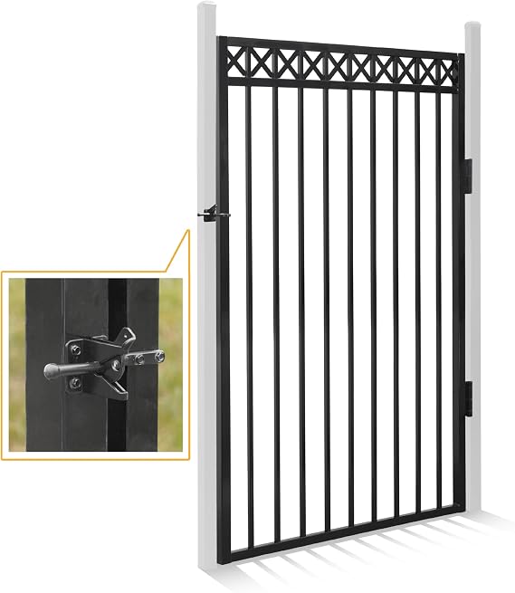 Fencer Wire Heavy Duty Flat Top X-Pattern Decorative Fence Gate, 6FT Height x 4FT Width Outdoor Fence Gate, Outdoor Anti-Rust Metal Steel Gate for Fencing Barrier, Garden Gate with Gate Lock