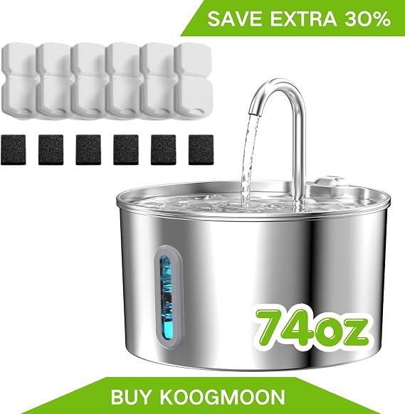 74oz Cat Water Fountain Stainless Steel with 12 Packs Pet Fountain Filters