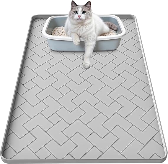Silicone Cat Litter Mat for litter box 24" X 15"-Easy to Clean Cat Litter Trapping Mat, Waterproof, urine-proof and non-slip to keep the floor clean and tidy(Gray)