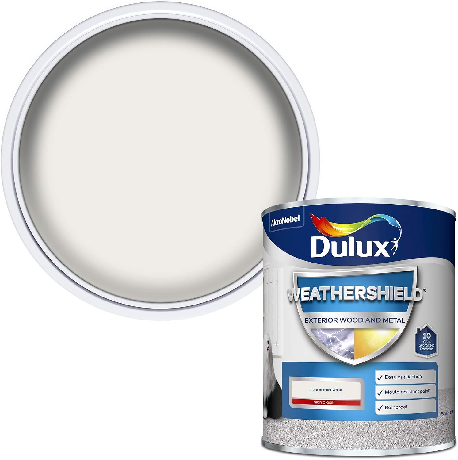 Dulux Weather Shield Exterior High Gloss Paint, Pure Brilliant White, 750 ml