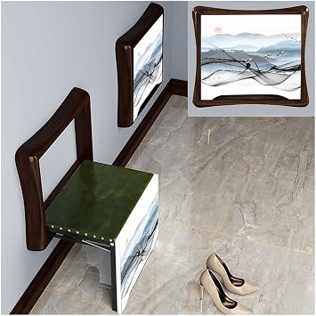 Folding Shoe Changing Stool Wall-Mounted Shoe Bench Home Entrance Invisible Solid Wood Folding Chair,Smart Decline,Ultra-Thin Design,Save Space.