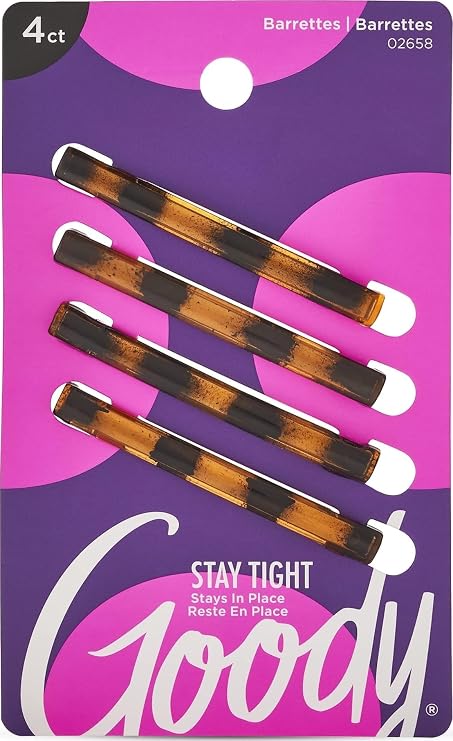 Goody Stay Tight Hair Barrettes, 4 Ct, Mock Tort, SlideProof Flat Clips, Comfortable & Versatile Styling Accessories for Women, Men, Boys & Girls, Clips for All Hair Types