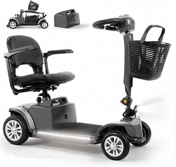 Mobility Scooter for Adults Senior,4 Wheels Electric Powered Scooter,Lightweight Mobility Scooter,with LED Headlights and Basket,Charger Included, Detachable Battery and Rotatable Seat