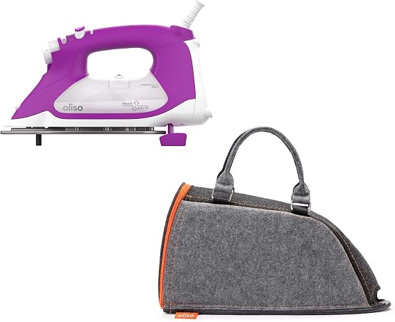 Oliso TG1600 Pro Plus 1800 Watt SmartIron with Auto Lift | Diamond Ceramic-Flow Soleplate Steam Iron (Orchid) + Oliso Carry Bag for full-size irons