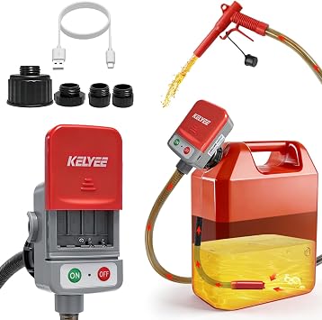 Fuel Transfer Pump with Auto-Stop, 3.2 GPM Fast Flow, Durable PVC Hose, Battery & Type-C Powered, 4 Can Adapters, Leak-proof Portable Gas Can Pump for Oil, Diesel & Gasoline