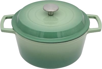 NNWsystems 4.2 Quart Cast Iron Dutch Oven with Lid - Enameled Non-Stick Interior, Oven Safe to 500F, Multi-Stovetop Compatible - Pine Green