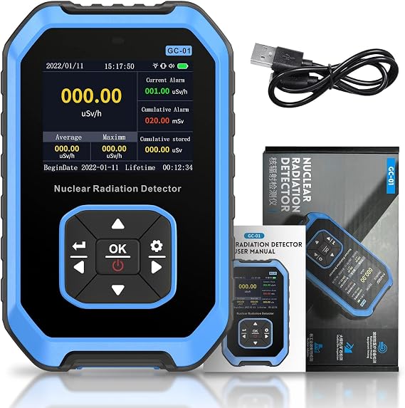 Geiger Counter Nuclear Radiation Detector - Radiation Dosimeter with LCD Display, Portable Handheld Beta Gamma X-ray Rechargeable Radiation Monitor Meter, 5 Dosage Units Switched