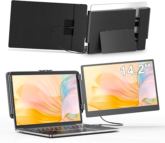 14.2 Inch Dual Display Double Monitor, 120% sRGB FHD Dual Screen Laptop Display Expander, 2K IPS Laptop Expander Dual Screen with USB-C/HDMI Ports, Compatible with Windows/Mac/Android/Switch/PS 5 S1