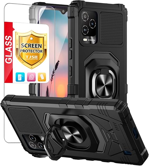 TJS for BLU View 5 Pro Case, with Tempered Glass Screen Protector (Black)