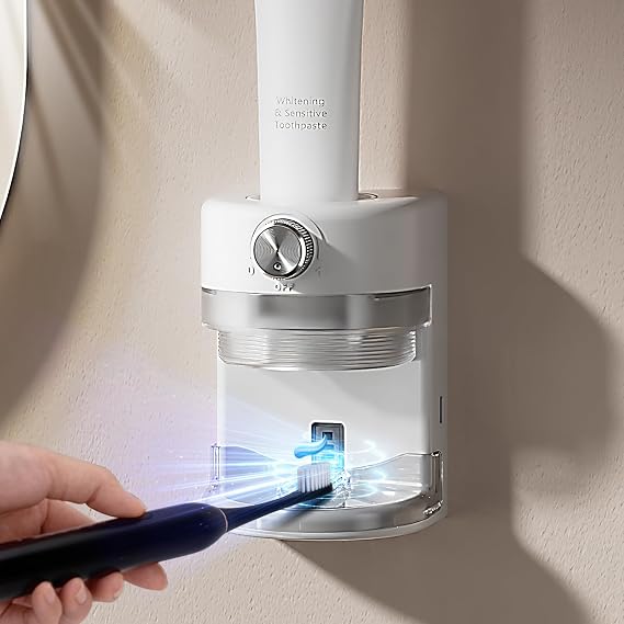 Automatic Toothpaste Dispenser,Wall Mounted Electric Toothpaste Dispenser for Kids and Adults,Toothpaste Squeezer with Adjustable Toothpaste Dispensing Volume for Bathroom (White)