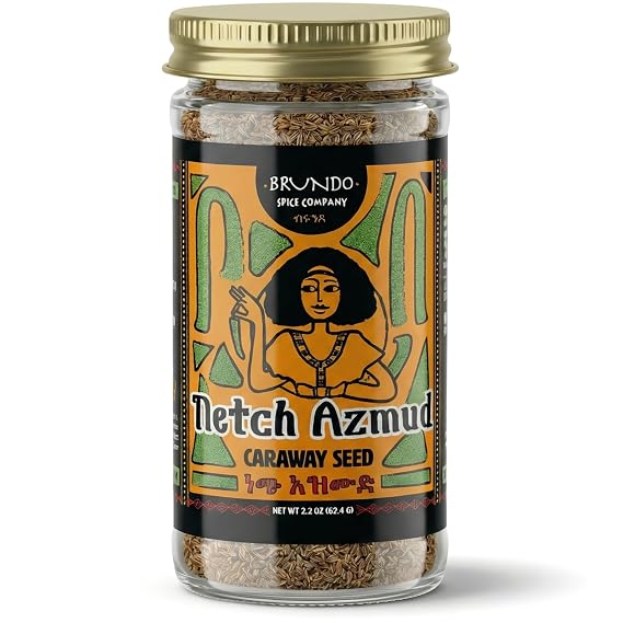 Brundo Spices Netch Azmud Ethiopian Wild Caraway Seed Hand Picked and Processed Harvested in and Imported from Ethiopia All Natural No Preservatives 1.8oz