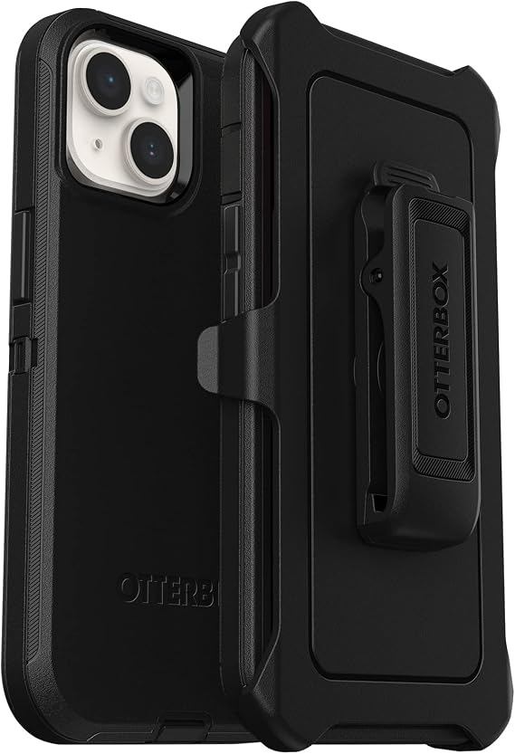 OtterBox iPhone 14 & iPhone 13 Defender Series Case - BLACK , rugged & durable, with port protection, includes holster clip kickstand