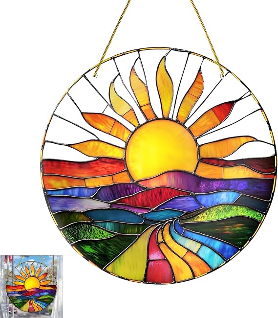 Sun Catchers for Windows Suncatchers for Windows Hanging Garden Ornaments | 20x20cm Stained Hanging Window Decorations with Rope, Used for Home Wall Bedroom Living Room Balcony Decoration