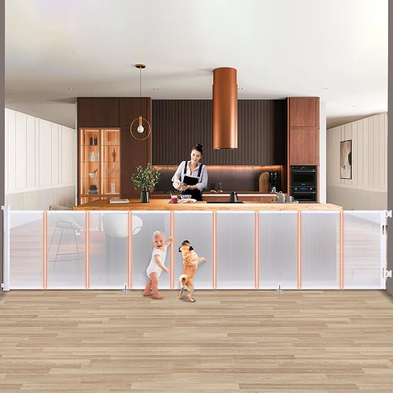 150" Extra Wide Retractable Baby Gate, 34" Tall Retractable Dog Gate