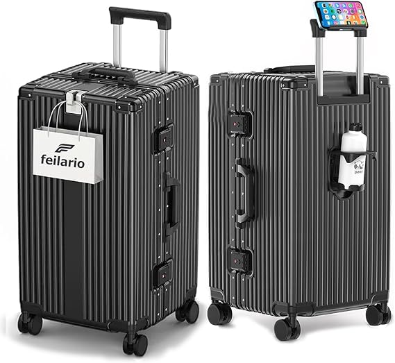 feilario Super Large Aluminum Frame Checked Zipperless Luggage