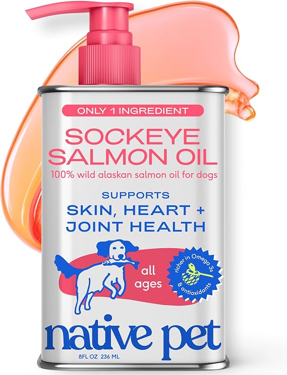 Native Pet Sockeye Salmon Oil for Dogs & Cats - Wild Alaskan Fish Oil for Dogs - Supports Strong Joints, Skin & Coat, Heart Health & Cognition - Single-Origin Pure Omega-3 EPA & DHA - 8oz