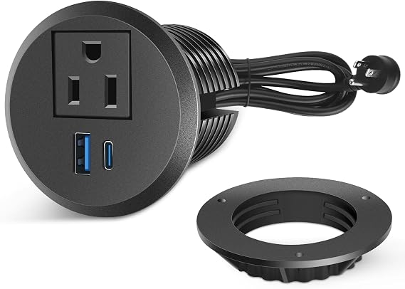 VILONG 2 inch Desk Recessed Power Grommet, 20W USB-C Charging, 6FT Cord