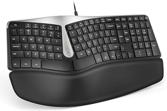 Nulea RT02 Ergonomic Split Keyboard with Pillowed Wrist Support, Dual USB Ports, Natural Typing for Carpal Tunnel, Compatible with Windows Mac