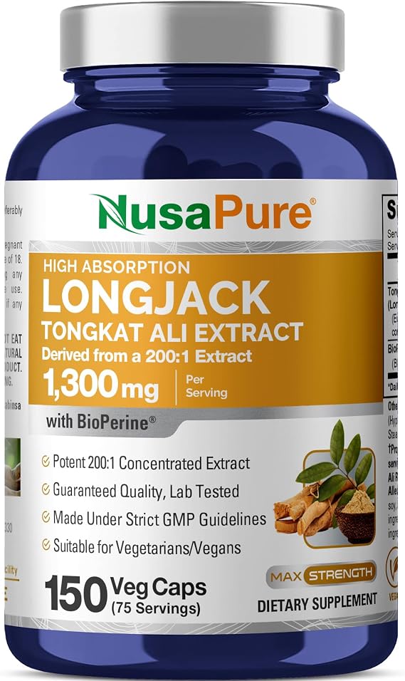 Longjack Tongkat Ali, Non-GMO Vegan, 1300mg, 150 Veg Capsules- 75 Servings