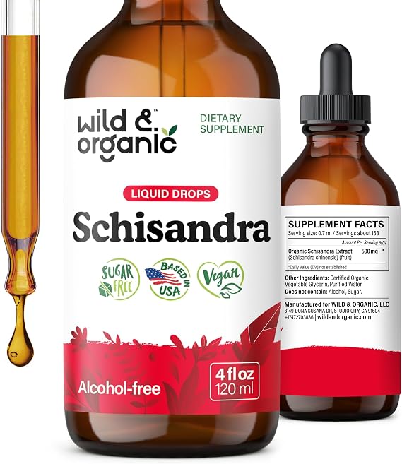 Wild & Organic Schisandra Tincture 500 mg - Schisandra Supplement - 4 oz