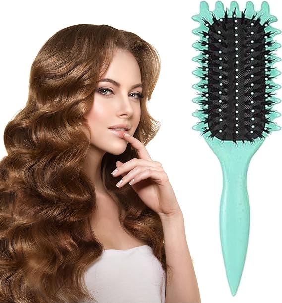 Bounce Curl Brush, Curly Defining Hair Styling Brush Shaping for Women and Men Less Reducing Pulling Detangling Shaping Curl Separation (Green)