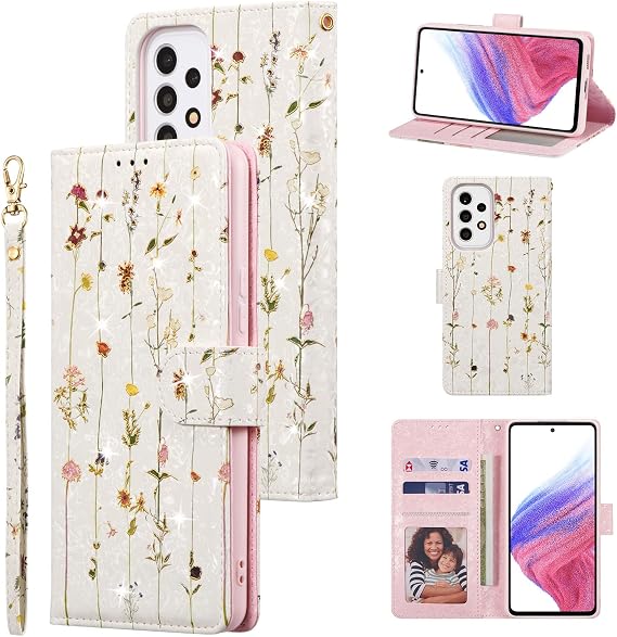 UEEBAI Wallet Case for Samsung Galaxy A52 4G/5G A52S 5G, PU Leather Phone Case Kickstand RFID Blocking Flip Case with Card Slots Wrist Strap Relief Engraved Pattern Magnetic Closure Folio Case - Vine